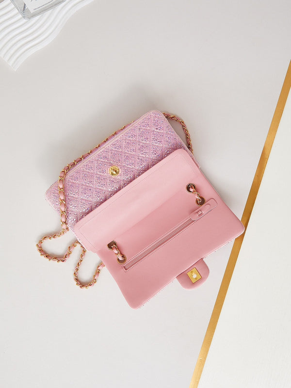 24b medium flap bag 25cm pink lambskin silver purple diamond