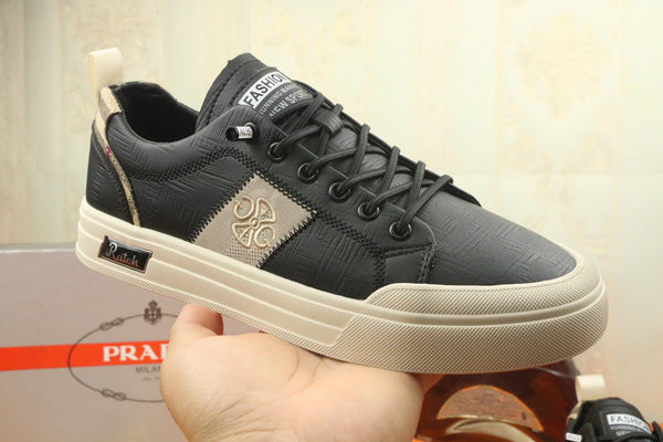 SCARPA DA STIVALETTO PRA IN PELLE DI VITELLO NERA E TESSUTO RICAMATO COLOR TAN