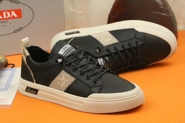 SCARPA DA STIVALETTO PRA IN PELLE DI VITELLO NERA E TESSUTO RICAMATO COLOR TAN