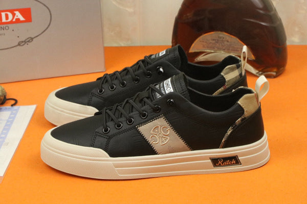 SCARPA DA STIVALETTO PRA IN PELLE DI VITELLO NERA E TESSUTO RICAMATO COLOR TAN