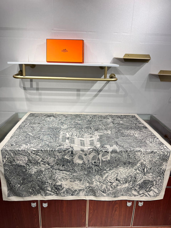 Scarf 135 CM Black White Cashmere And Silk