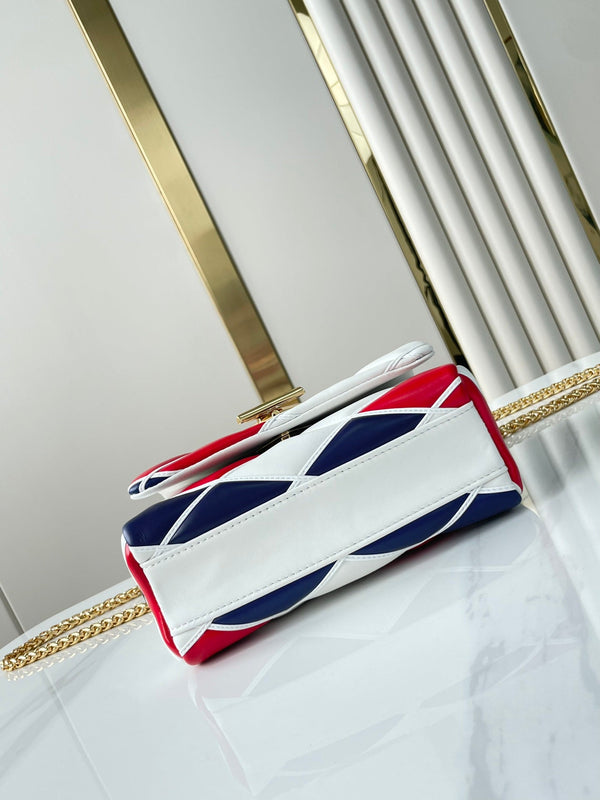 GO-14 MM 23 IN BIANCO ROSSO MIX BLU NAVY PELLE DI AGNELLO TRAPUNTATA FERRAMENTA ORO