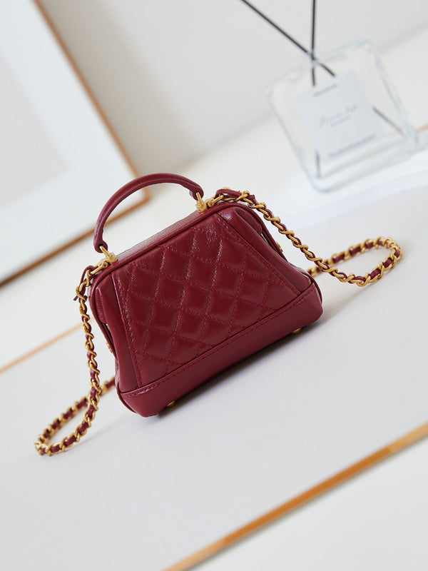 CC 24A Mini Top Handle 13cm Red Wax Leather Gold Hardware 238461