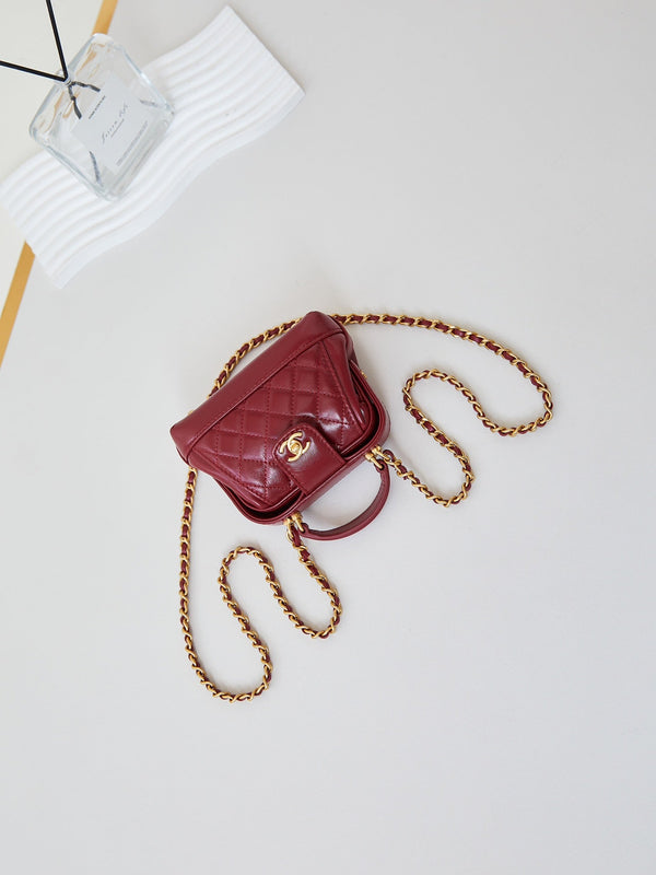 CC 24A Mini Top Handle 13cm Red Wax Leather Gold Hardware 238461