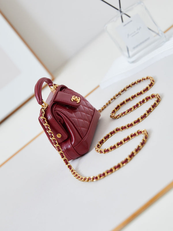 CC 24A Mini Top Handle 13cm Red Wax Leather Gold Hardware 238461