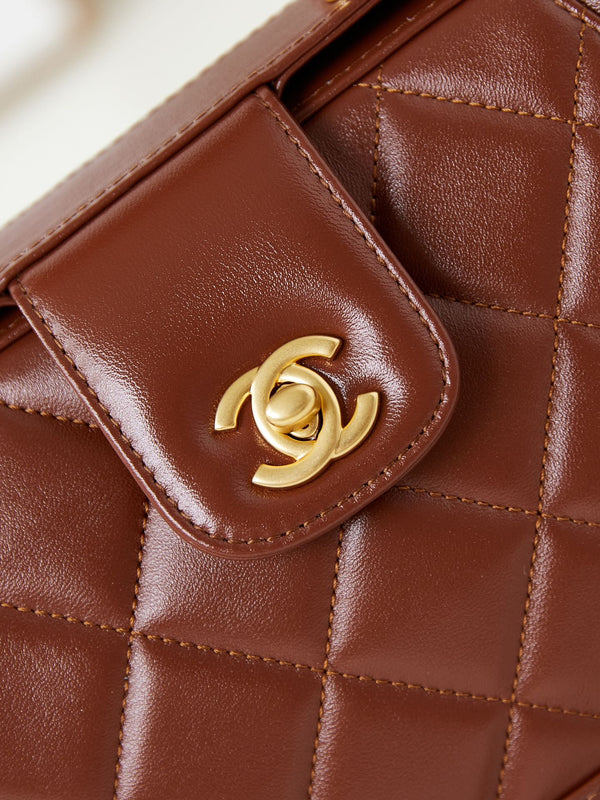 CC 24A Top Handle 23.5cm Brown Wax Leather Gold Hardware 238471