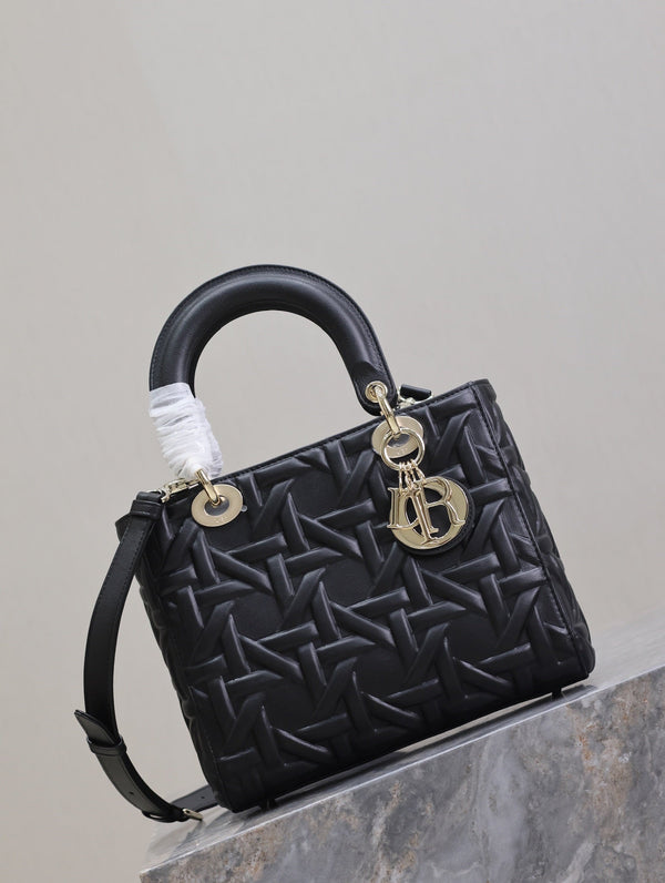 Lady Bag 20cm Black Graphic Lambskin