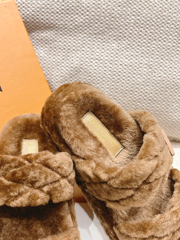 LV Sunset Platform Comfort Mule Dark Brown Wool