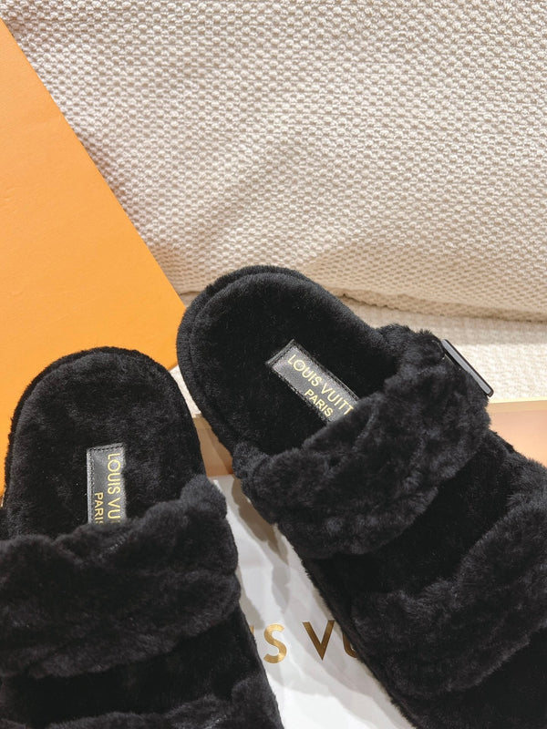 LV Sunset Platform Comfort Mule Black Wool