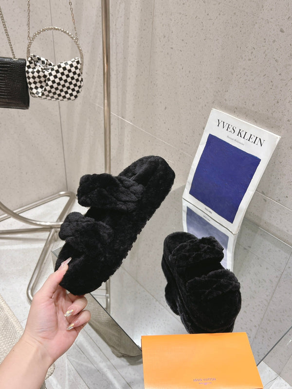 LV Sunset Platform Comfort Mule Black Wool