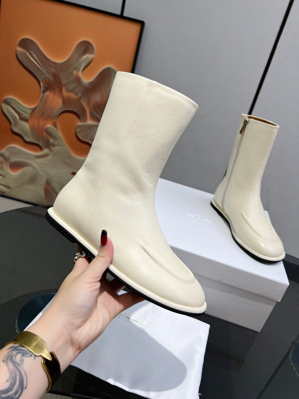 The Row Canal Boots Cream Cowhide 455038