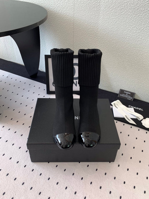 CC Short Boots 55mm Black Wool Mix Glossy Cowhide 938066