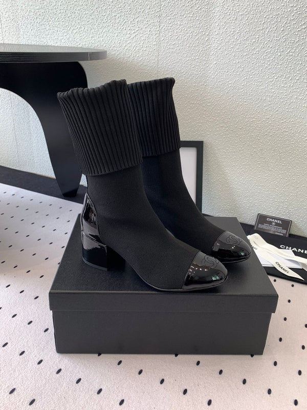 CC Short Boots 55mm Black Wool Mix Glossy Cowhide 938066