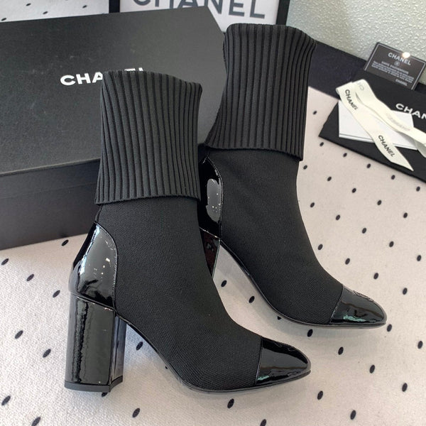 CC Short Boots 85mm Black Wool Mix Glossy Cowhide 938068