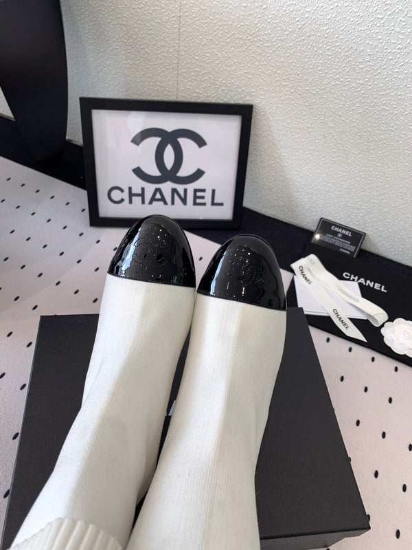 CC Short Boots 85mm White Black Wool Mix Glossy Cowhide 938069