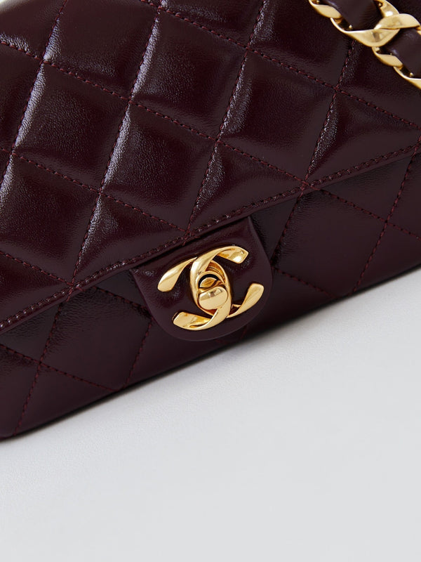 CC 24B Mini Flap Bag 20cm Burgundy Lambskin Gold Hardware
