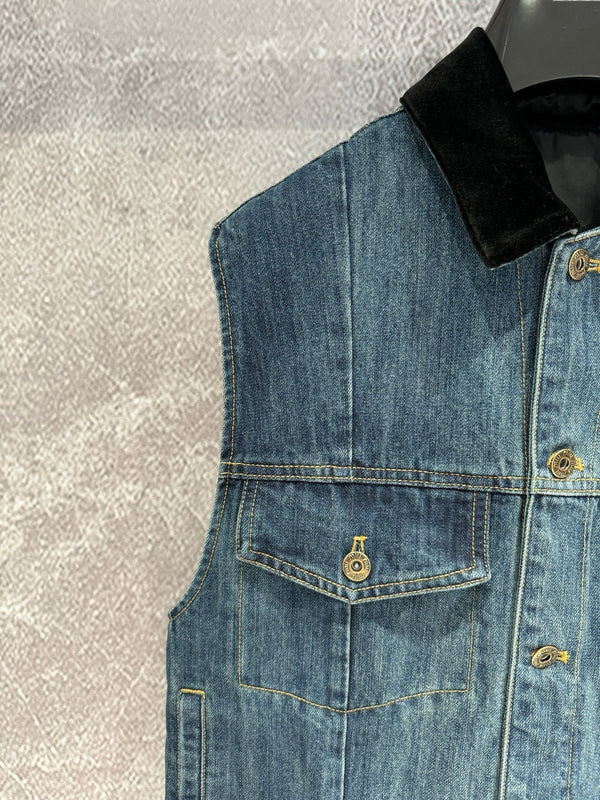 Gilet da camionista in denim blu navy Miu
