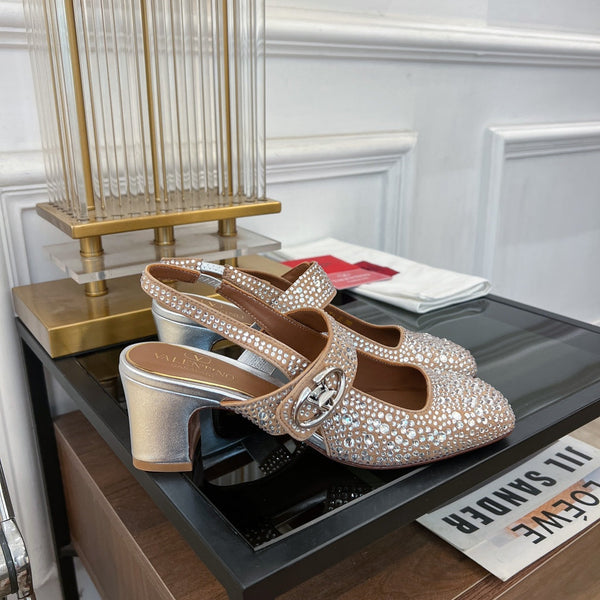 MARY-JANE VLOGO LOCKER SLINGBACK PUMPS CHOCOLATE BROWN SHEEPSKIN WITH 60MM CRYSTALS