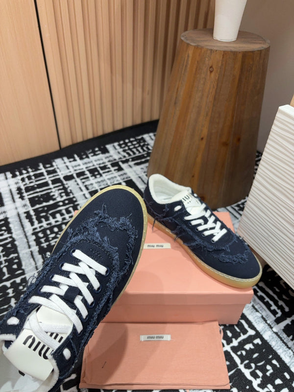 Denim Miu Sneakers In Black Fabric