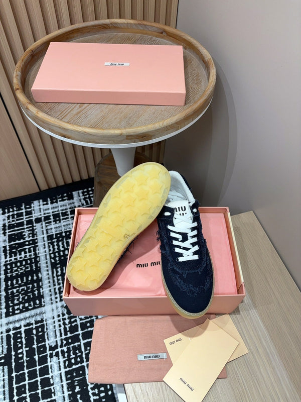 Denim Miu Sneakers In Black Fabric