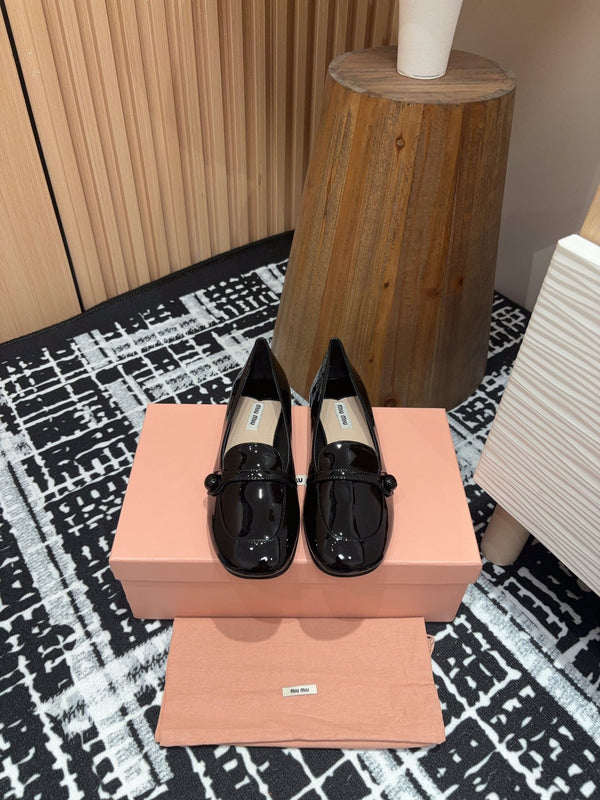 Miu Flat Shoes Black Cowhide