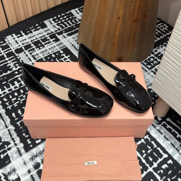 Miu Flat Shoes Black Cowhide