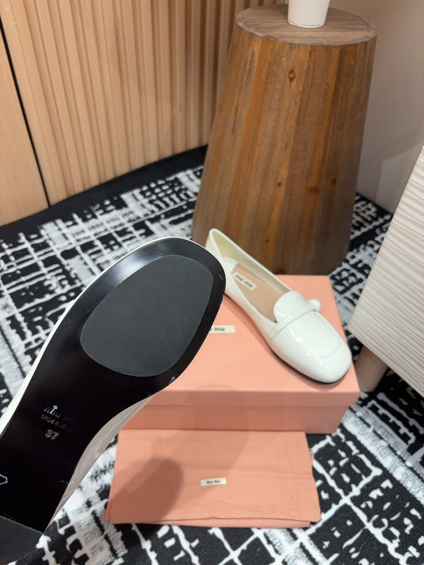 Miu Flat Shoes White Cowhide