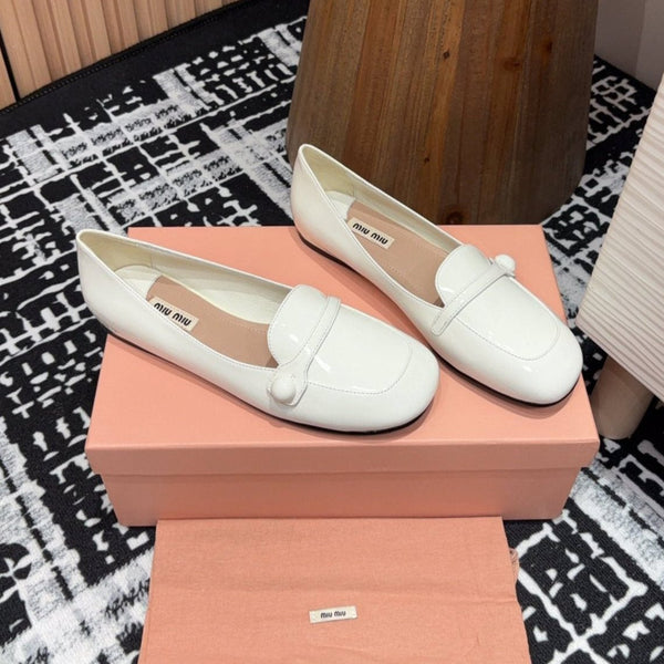 Miu Flat Shoes White Cowhide