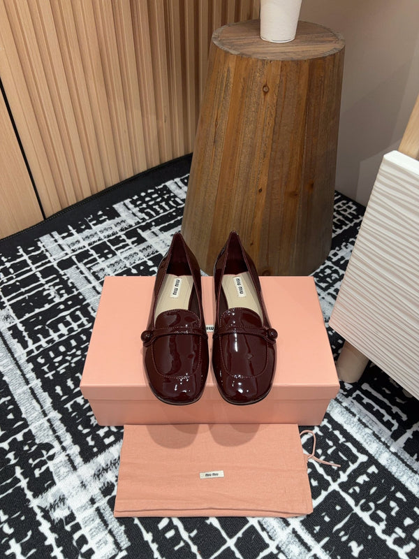 Miu Flat Shoes Dark Red Cowhide
