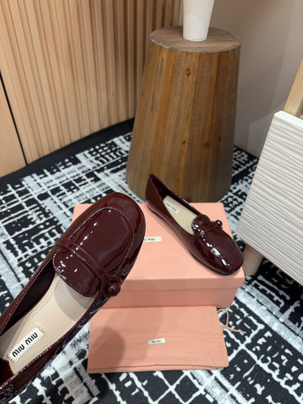 Miu Flat Shoes Dark Red Cowhide