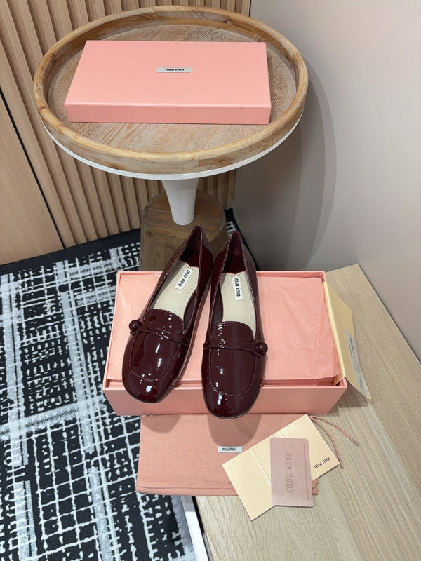 Miu Flat Shoes Dark Red Cowhide
