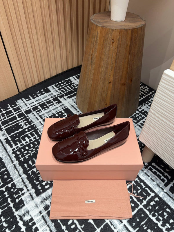 Miu Flat Shoes Dark Red Cowhide