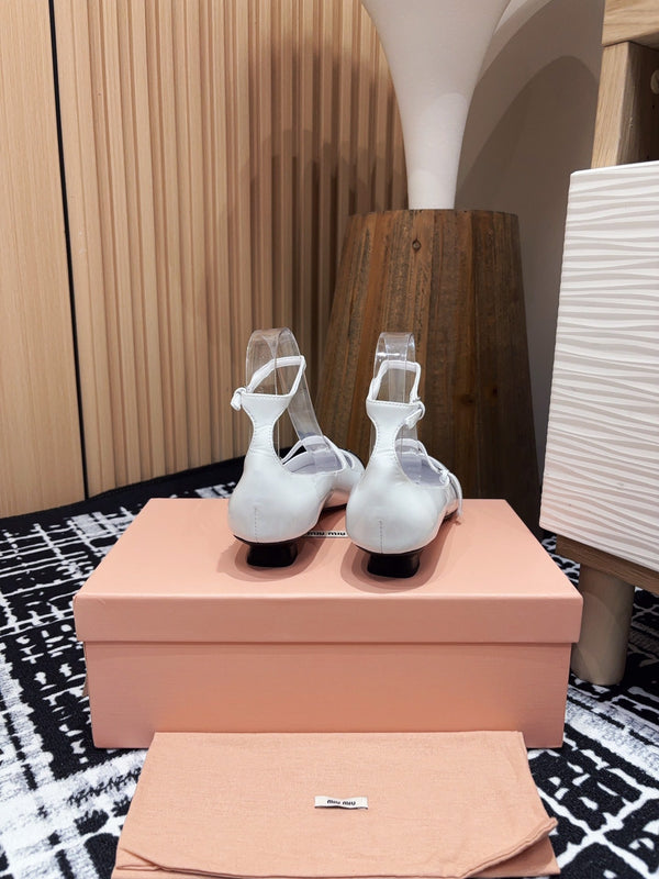 Miu Mary Jane White Porcelain Lambskin