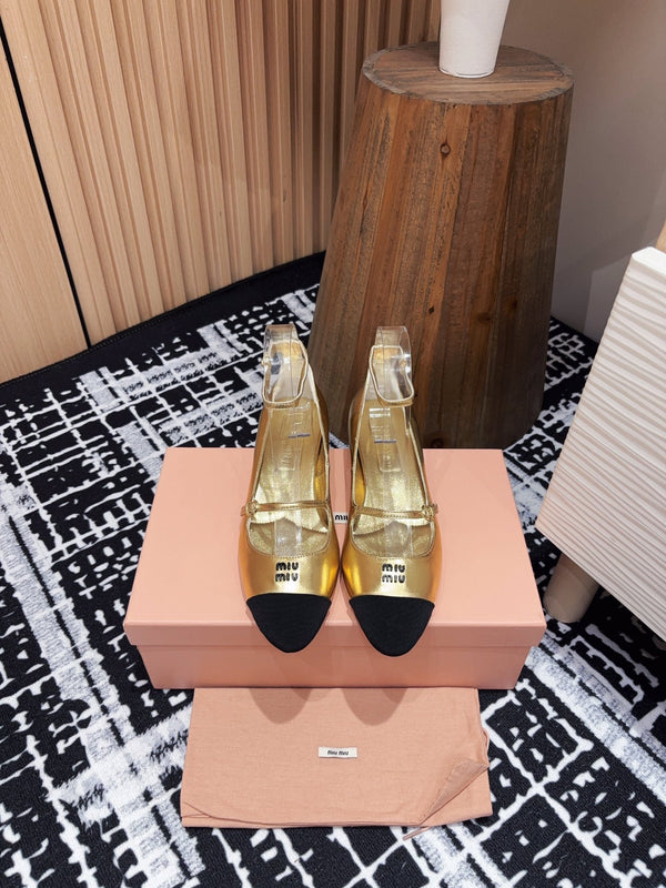 Miu Mary Jane Gold Metallic Lambskin