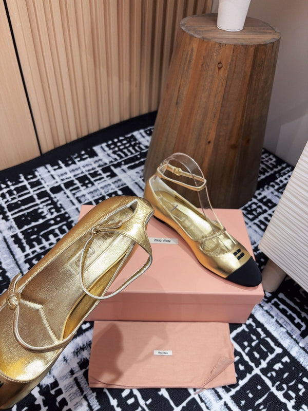 Miu Mary Jane Gold Metallic Lambskin