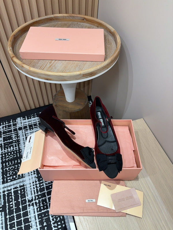 Miu Mary Jane Wine Red And Black Velvet