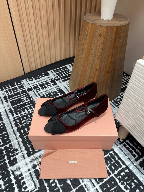 Miu Mary Jane Wine Red And Black Velvet