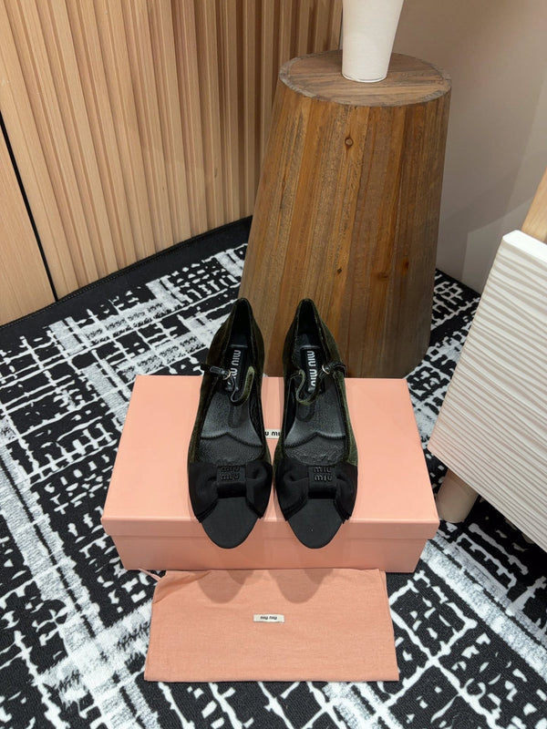 Miu Mary Jane  Dark Green And Black Velvet