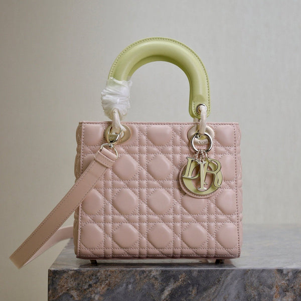 Lady Bag 17cm Pink Pale Green Lambksin