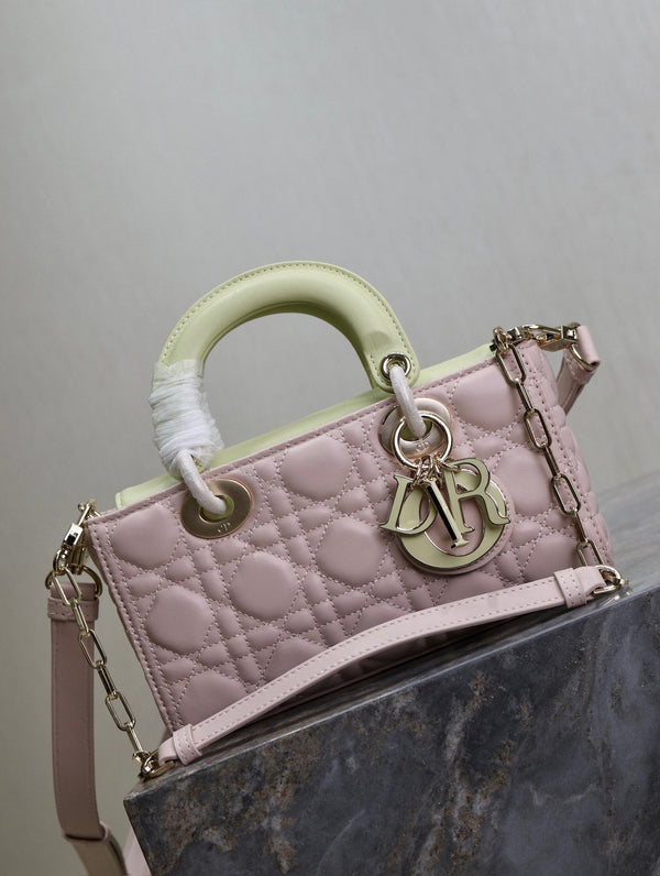 Lady D-Joy Bag 22 Pink Pale Green Lambskin