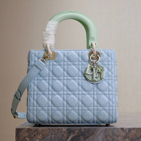 Lady Bag 20cm Celeste Blue Pale Green Lambskin