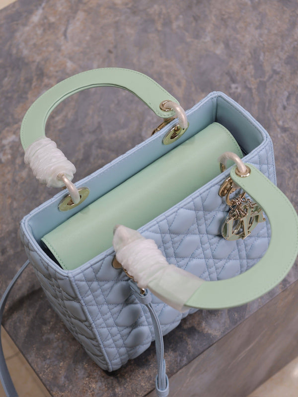 Lady Bag 20cm Celeste Blue Pale Green Lambskin
