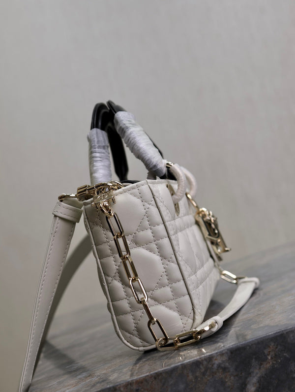 Lady D-Joy Bag 22 White Black Lambskin
