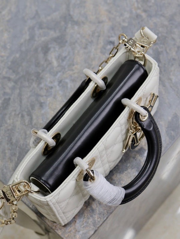 Lady D-Joy Bag 22 White Black Lambskin