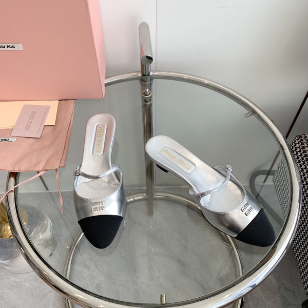 Miu Mules Silver Cowhide