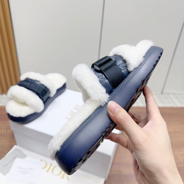 CD Dioriviera Dio(r)evolution Slide Deep Blue White Quilted Fleece Lining And Lambskin