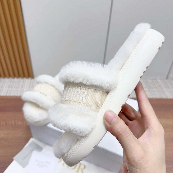 CD Dway Slide White Light Beige Fleece Lining And Canvas Fabric