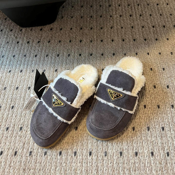 Pra Slippers Muted Gray Suede & Shearling 478564