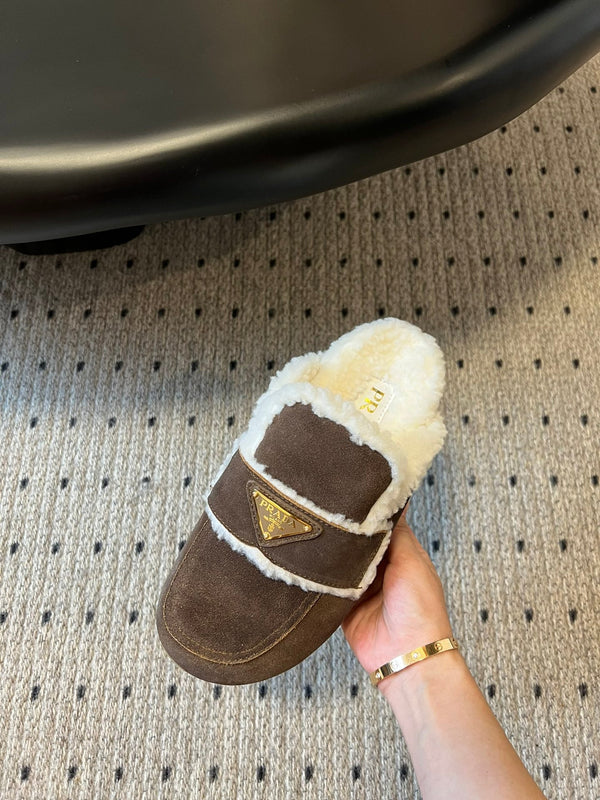 Pra Slippers Dark Brown Suede & Shearling 478565
