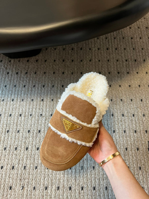 Pra Slippers Brown Suede & Shearling 478567